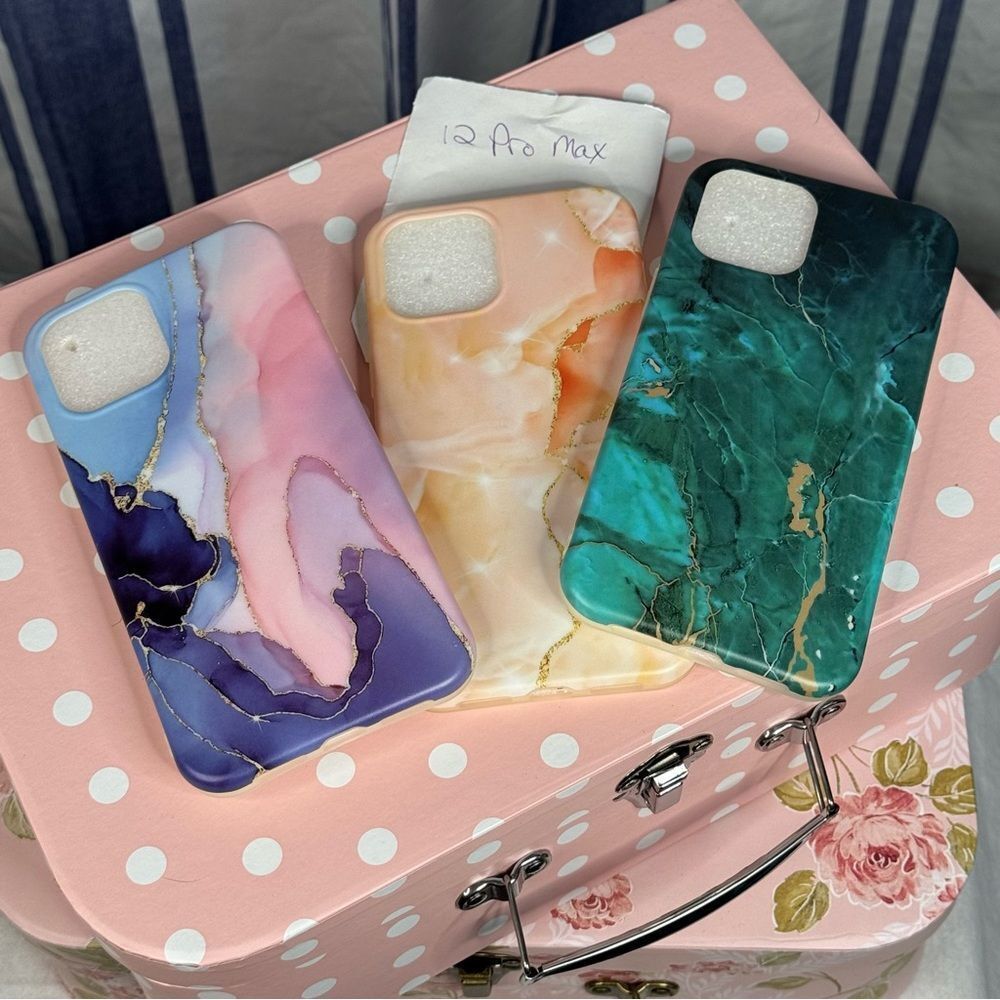 Marble Design Phone Case Set - Pink, Orange, Green 12 Pro Max